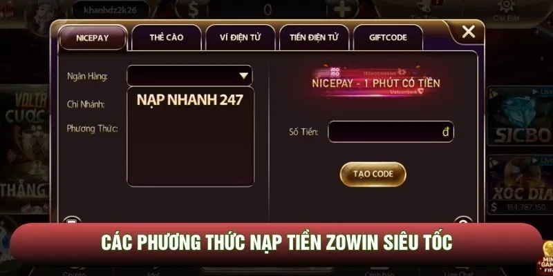 Các phương thức nạp tiền Zowin siêu tốc Các phương thức nạp tiền Zowin siêu tốc