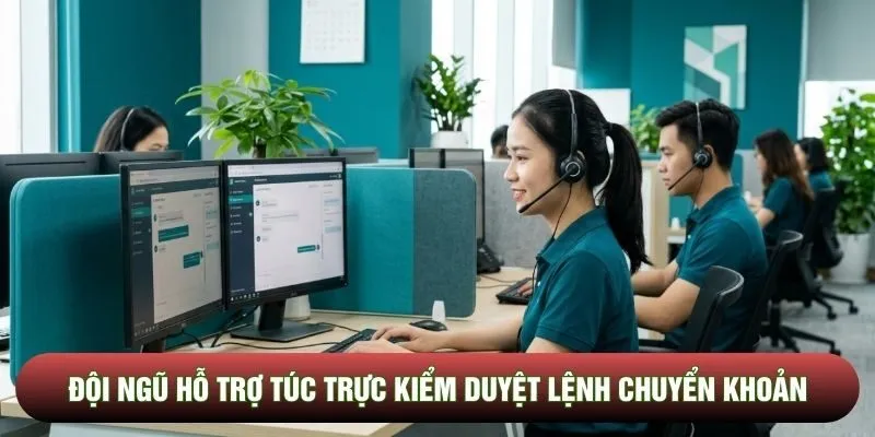 Đội ngũ hỗ trợ túc trực kiểm duyệt lệnh chuyển khoản Đội ngũ hỗ trợ túc trực kiểm duyệt lệnh chuyển khoản